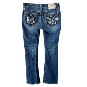 Miss Me Mid Rise Easy Boot Jeans Size 28 Embellished Back Pockets Y2K